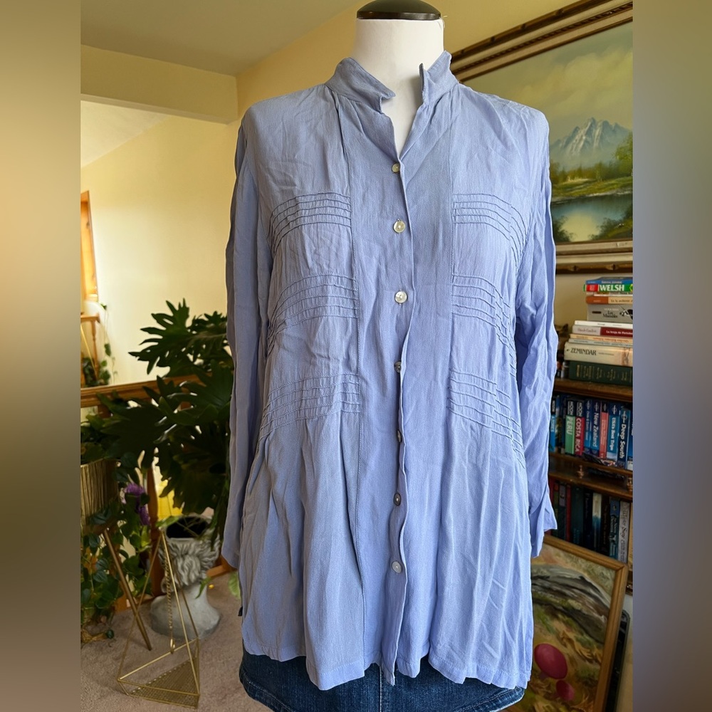 APRIL CORNELL 🦋 Periwinkle Blue Sheer tunic blouse, button down, summer flowing